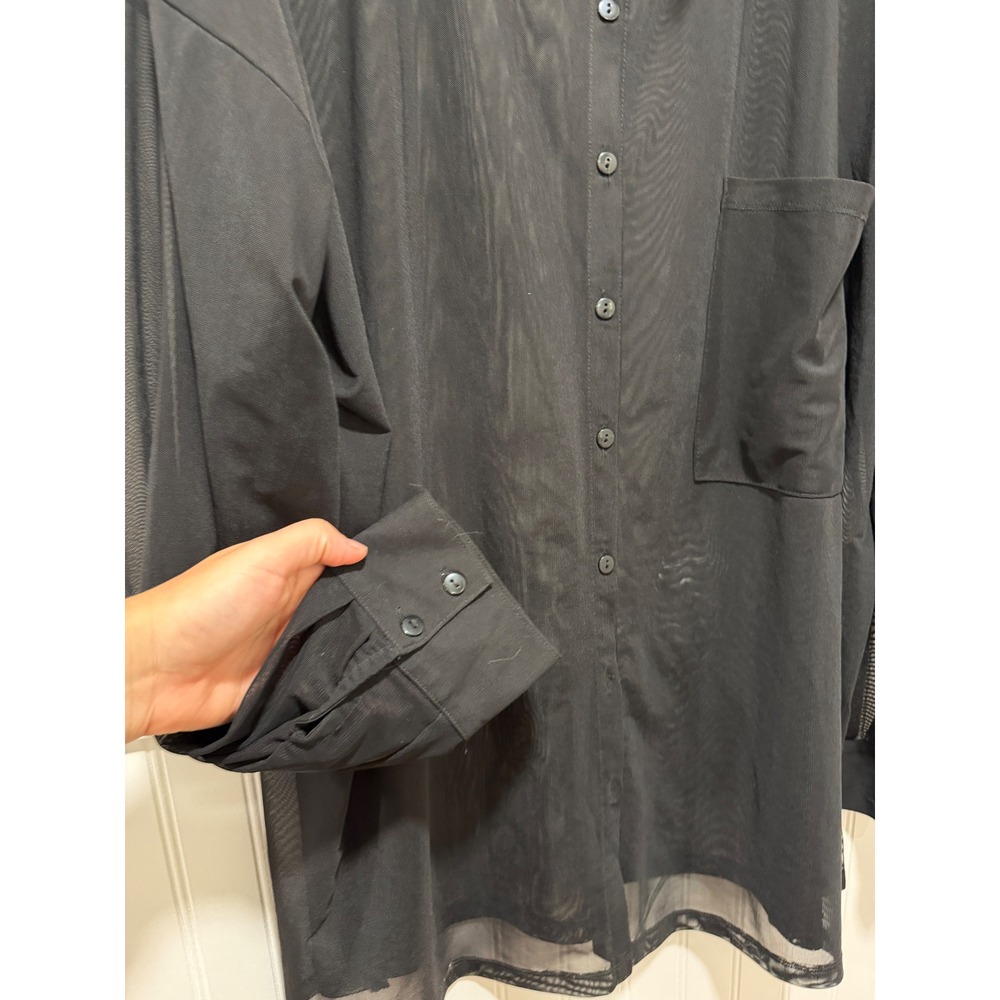 ASOS Oversized Sheer Long Sleeve Button Down Black Punk Women Size 14 - Picture 2 of 5